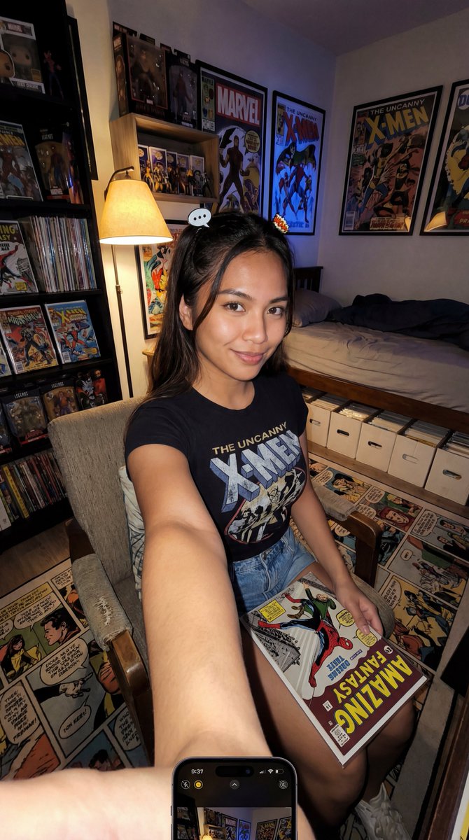 Filipina Comic Geek Selfie in Collector's Room