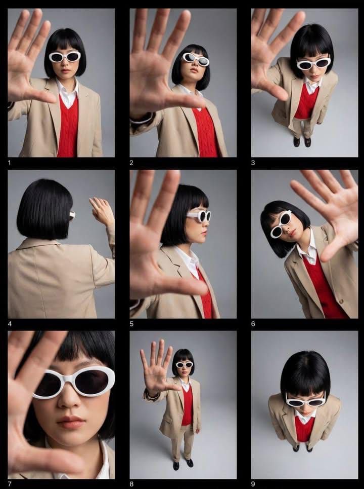 Editorial Fashion Contact Sheet in 3x3 Grid