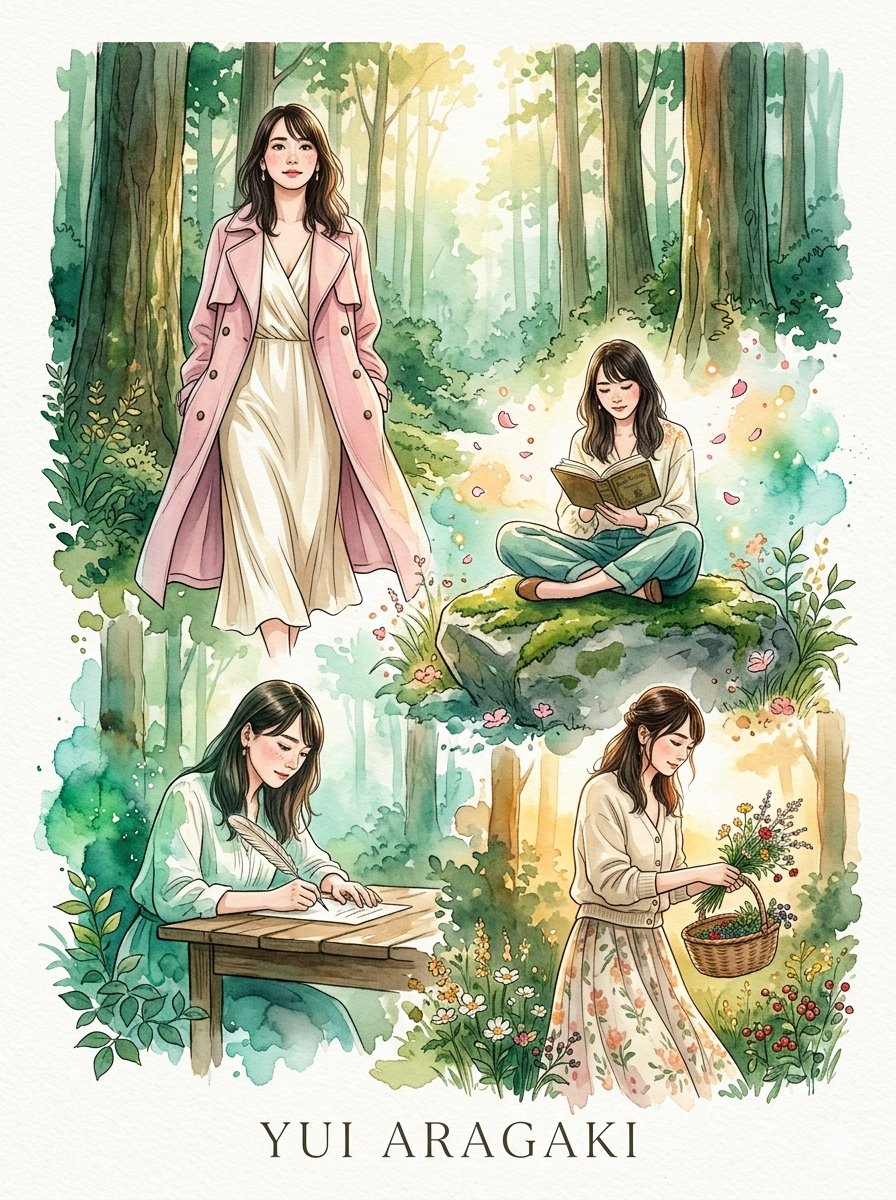 Whimsical Japanese Watercolor Portrait