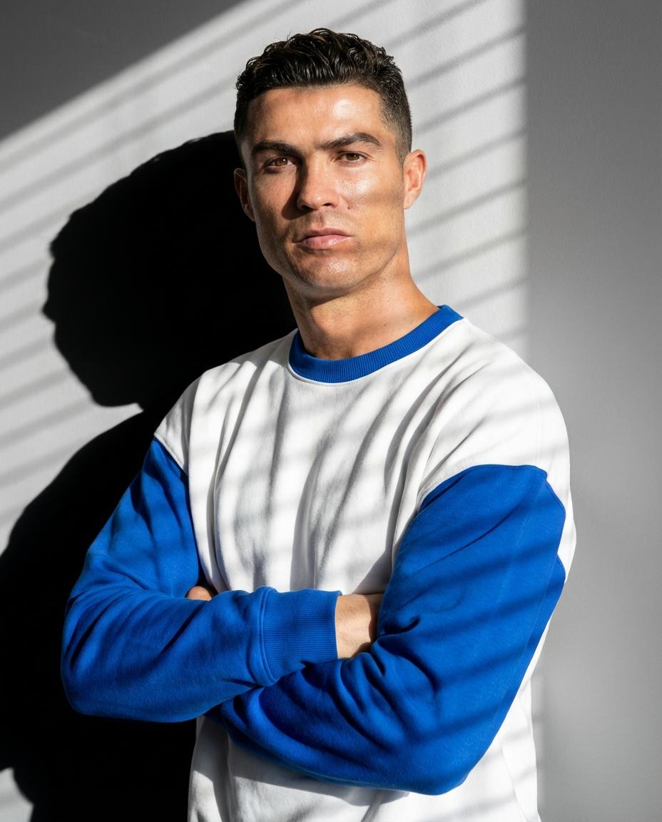 High-Contrast Fashion Studio Portrait with Striped Shadows