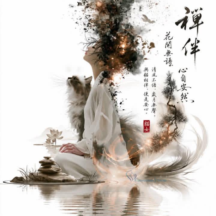 猫水彩极简梦幻优雅