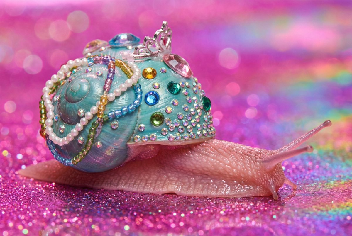 Macro Snail with Plastic Costume Jewelry