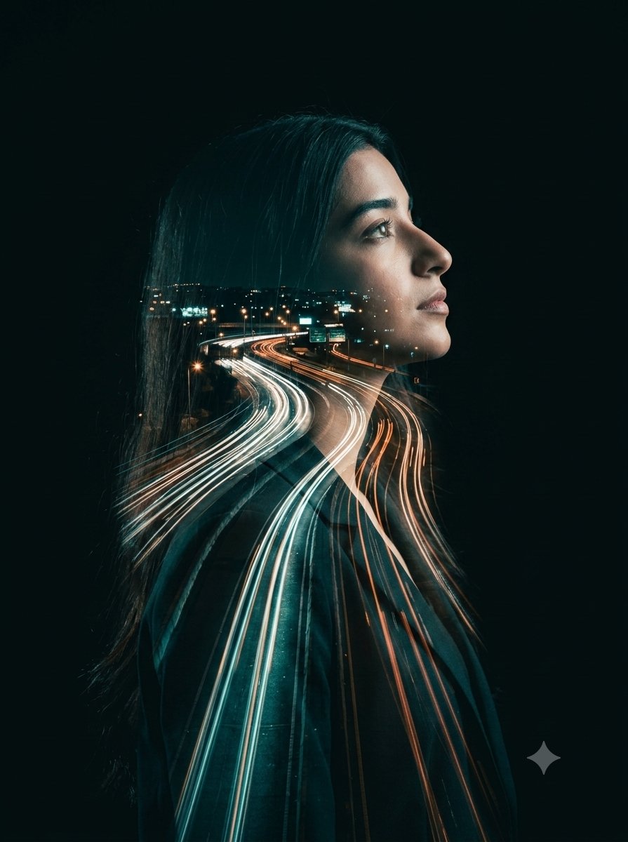 Double-Exposure Highway Portrait