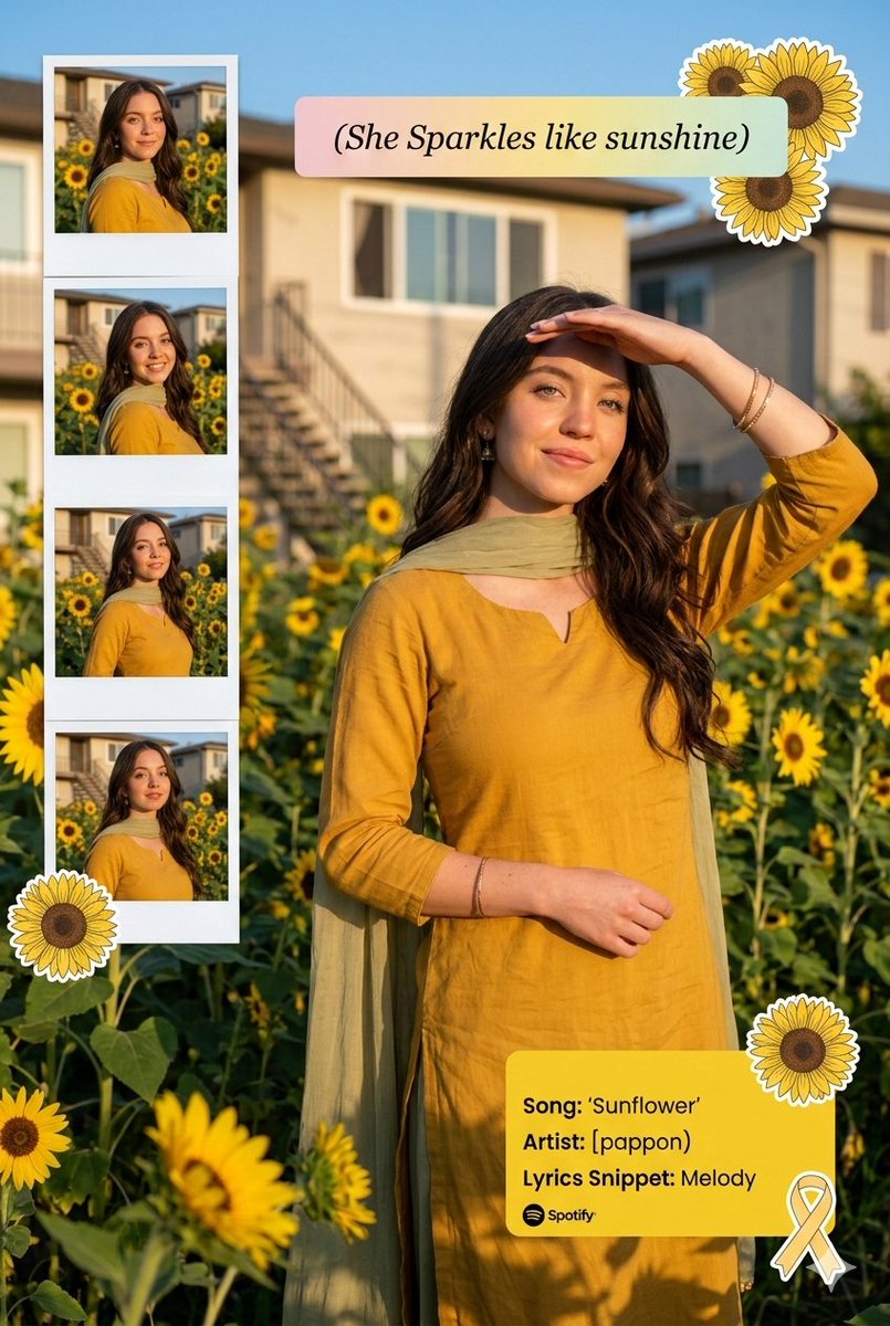 Sunflower Garden Portrait with Instagram Collage Overlay