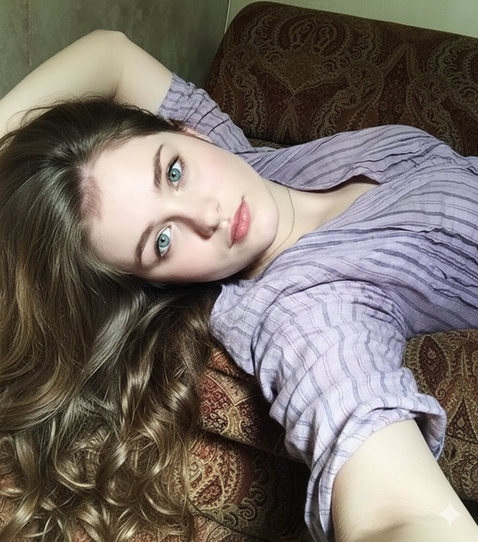 8K Photorealistic Close-Up Selfie Prompt on Ornate Couch