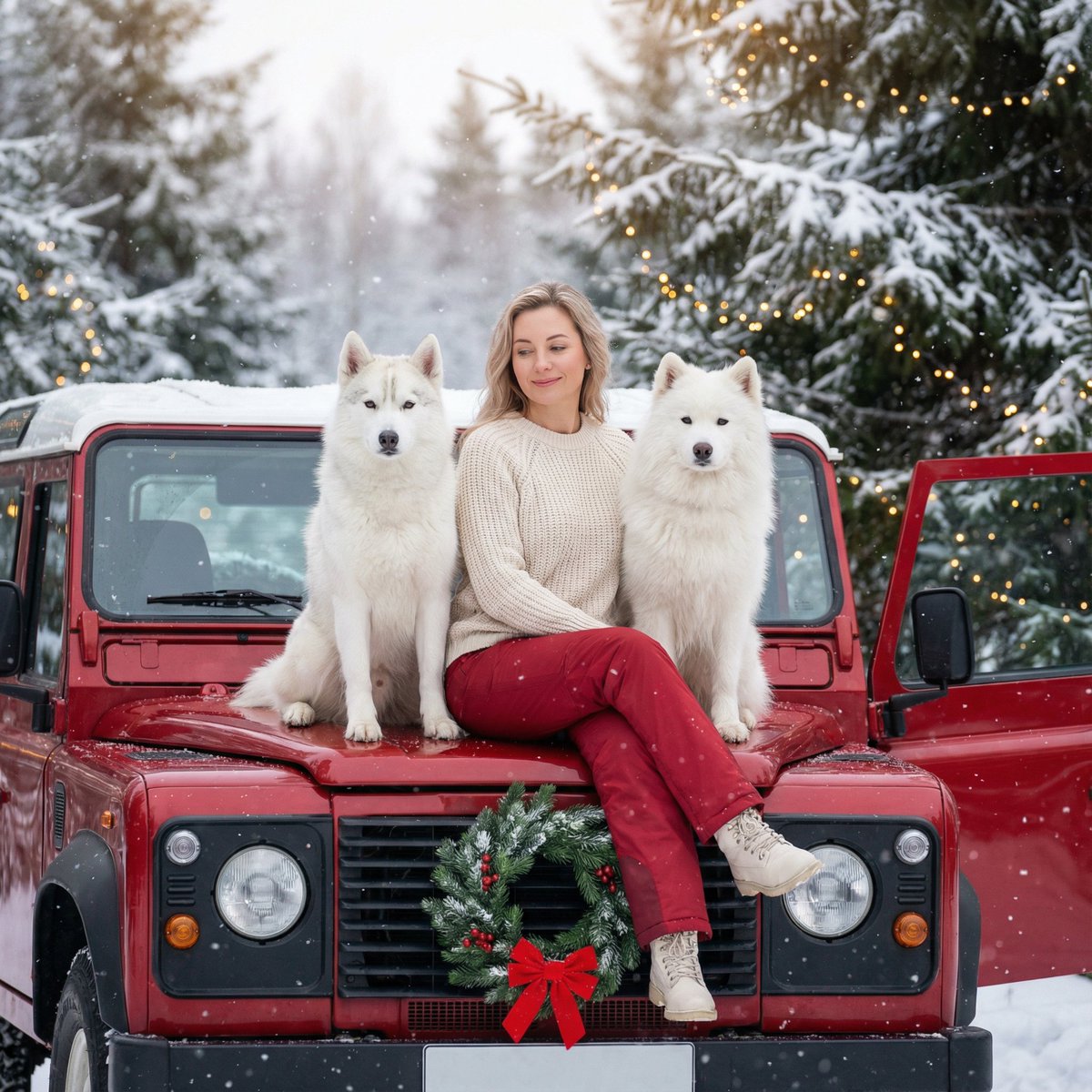 Winter Christmas Photoshoot with Huskies