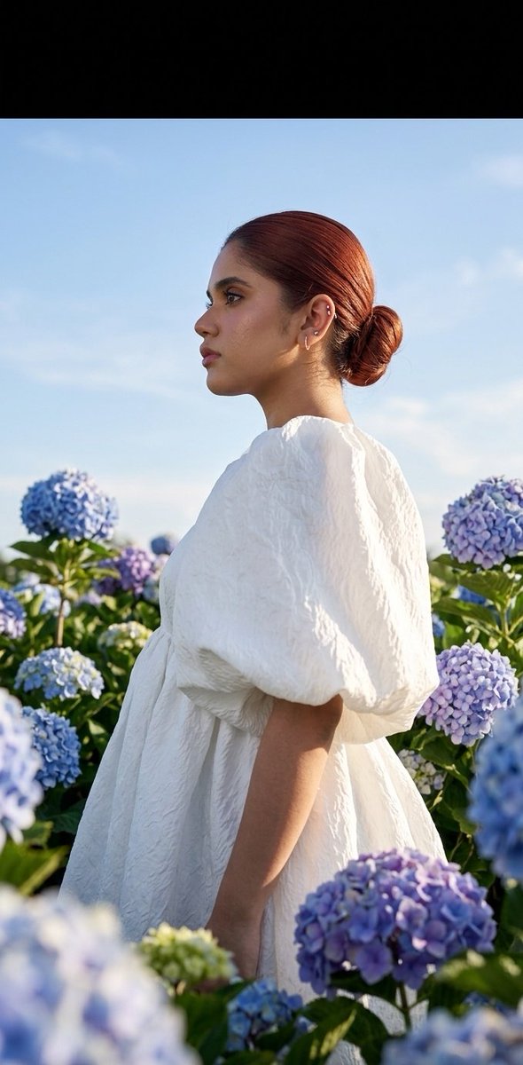 Summer fashion hydrangea field editorial