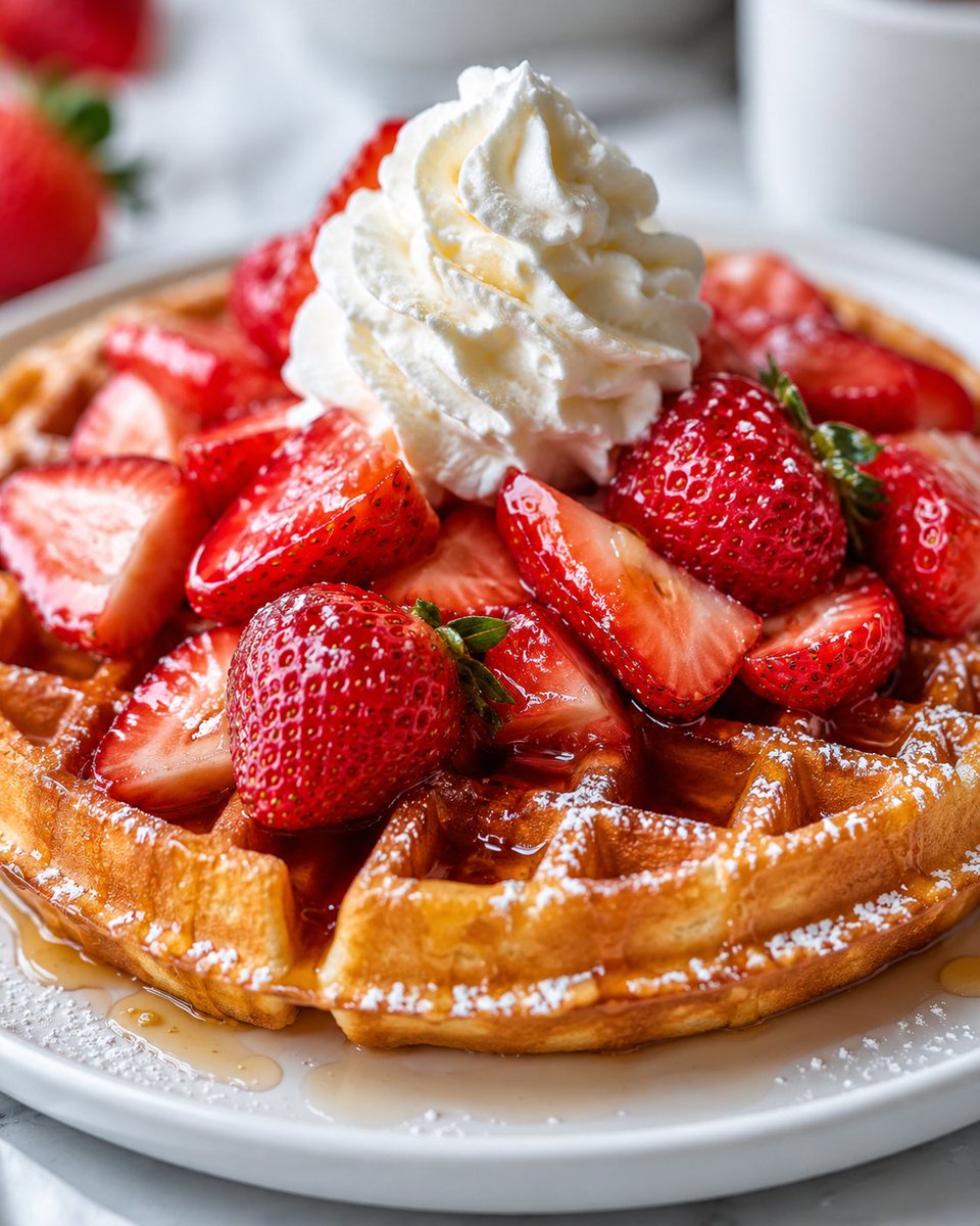 Appetizing Strawberry Waffle Photography