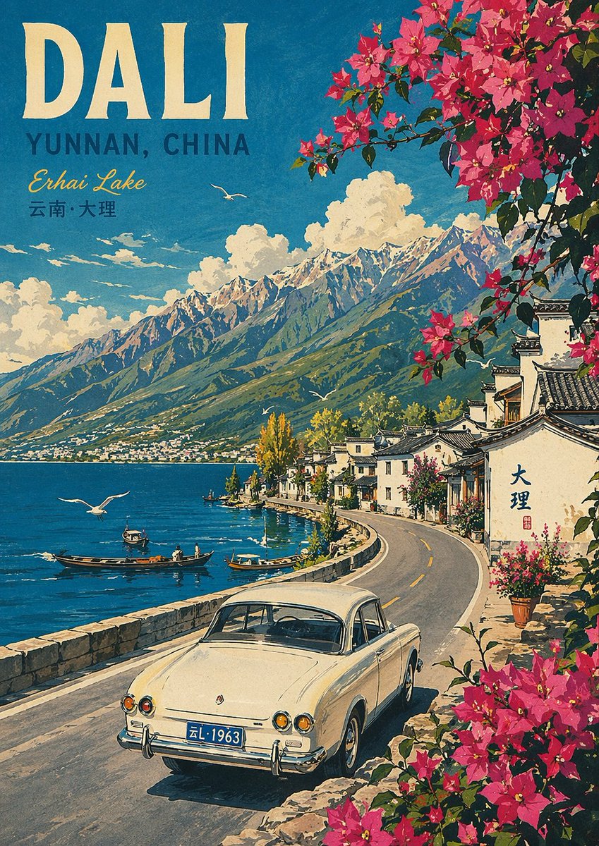 车插画海报复古山