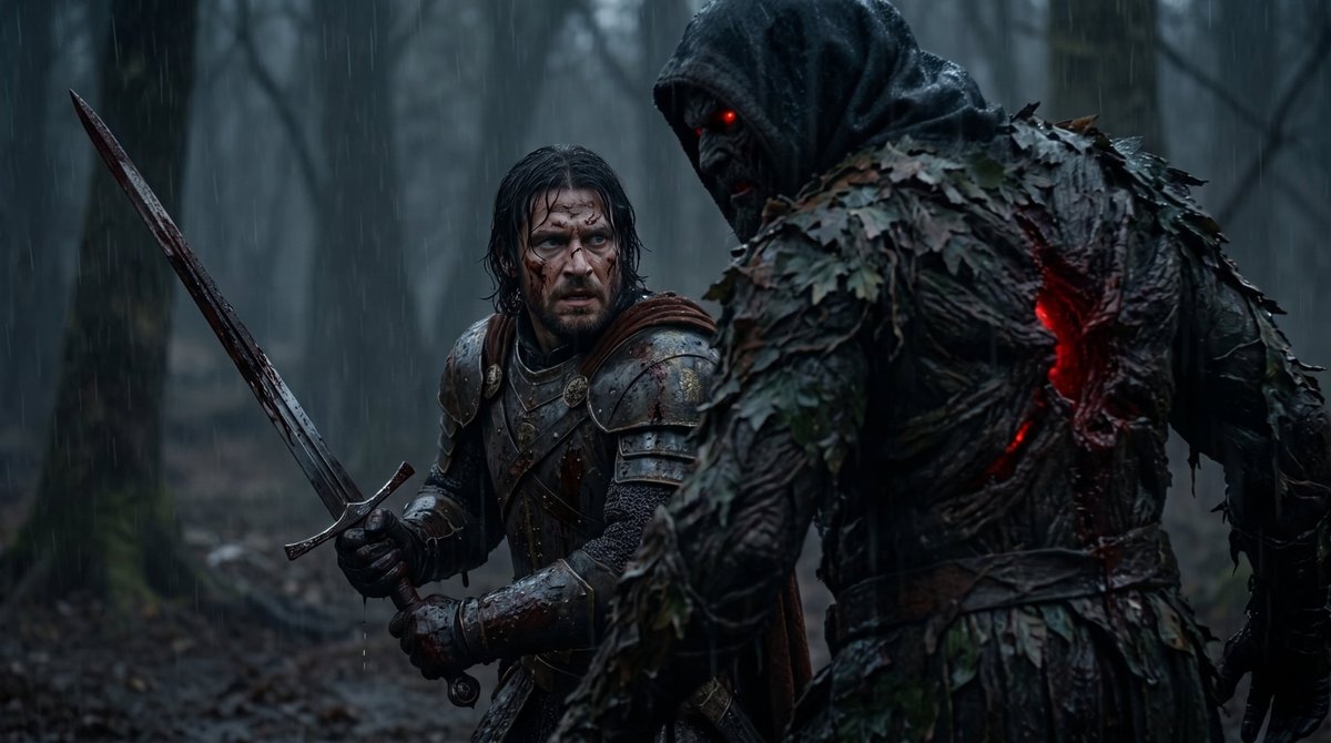 Battle-Worn Knight vs Forest Wraith
