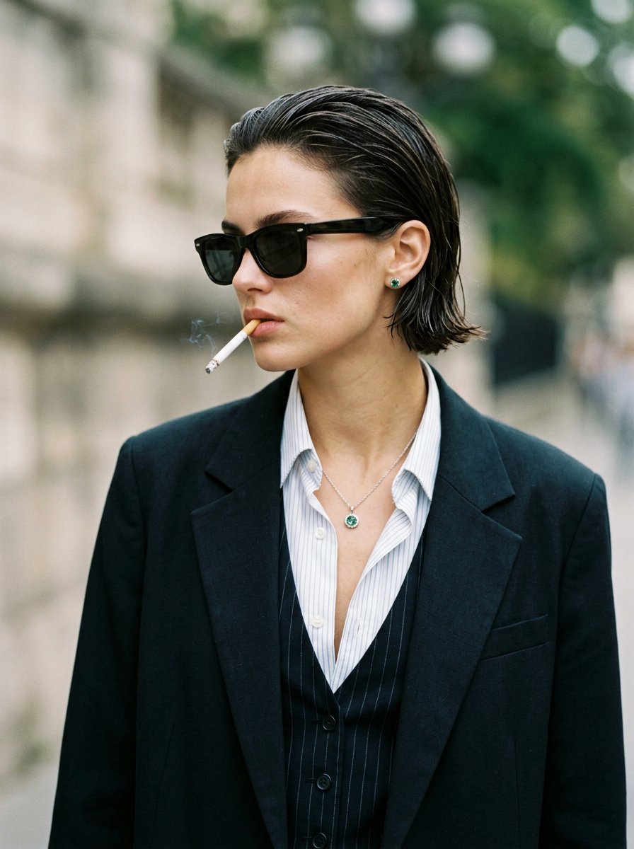 Edgy Portrait with Cigarette and Blazer