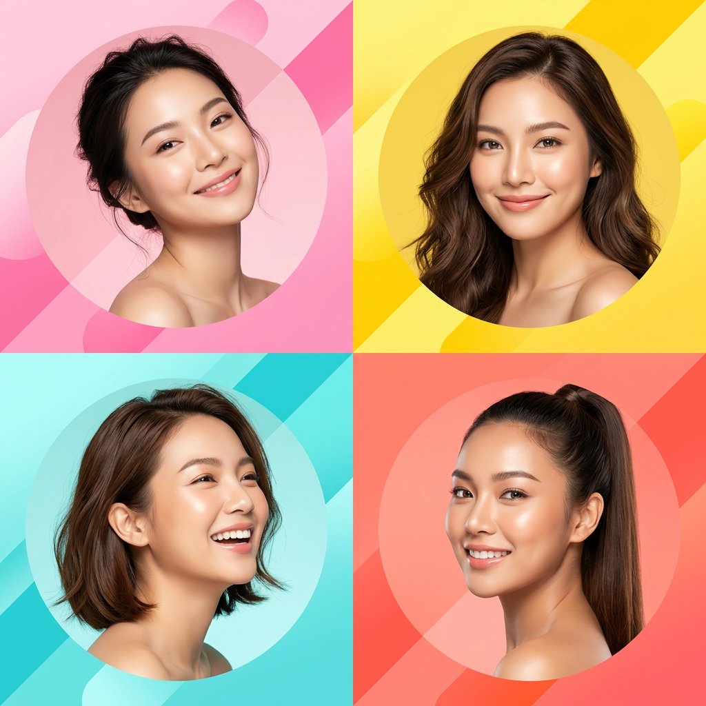 Ultra-modern high-end skincare advertising collage featuring four