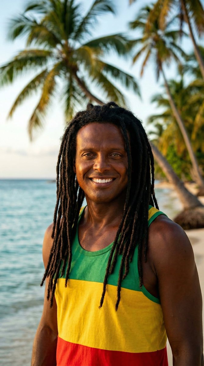 Photorealistic Cinematic Portrait of Luis Miguel as a Jamaican Reggae Musician
