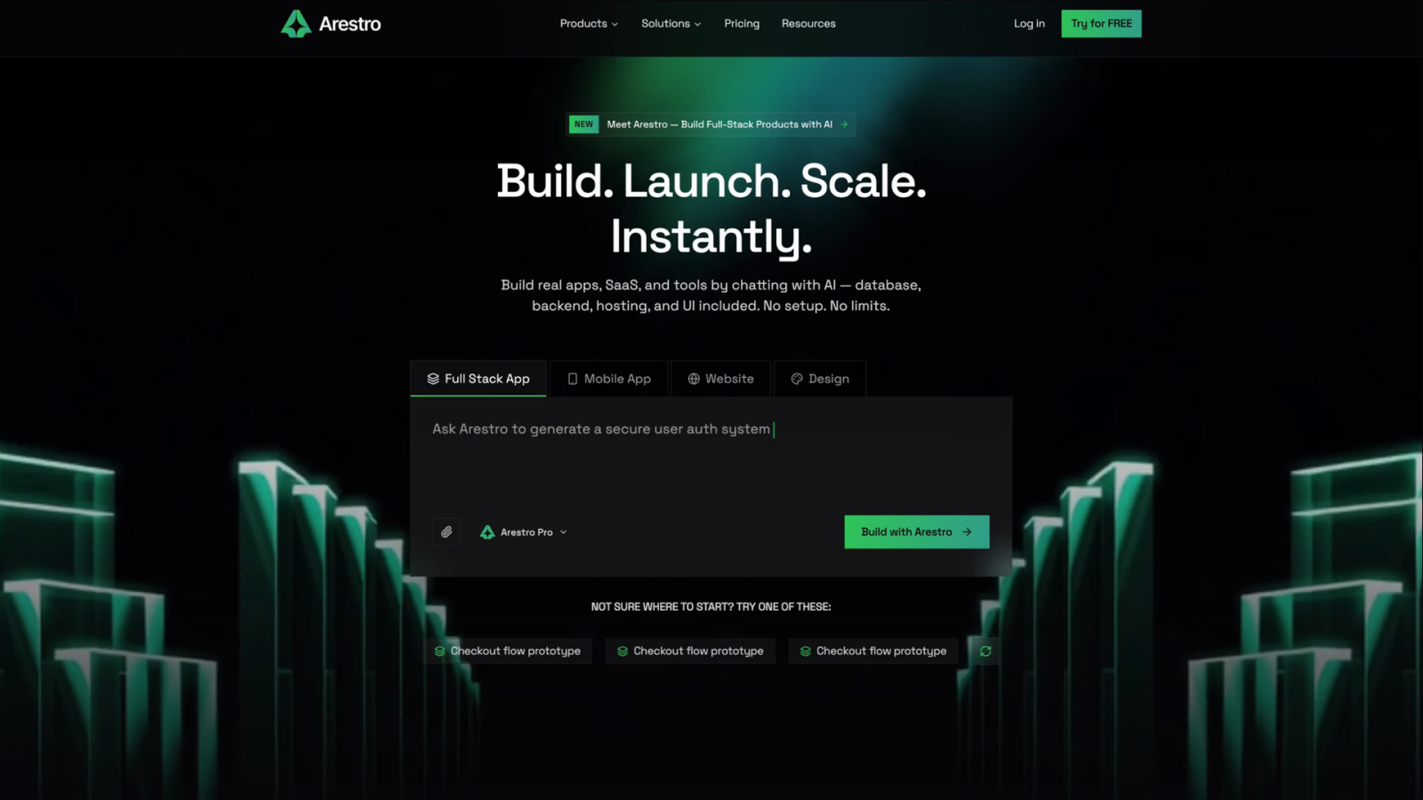 Fullstack No-code Builder Landing page - Arestro