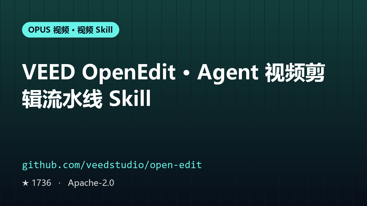 VEED OpenEdit · Agent 视频剪辑流水线 Skill